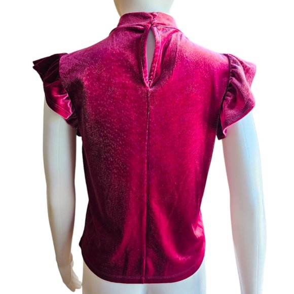 NWOT OLIVE + OAK  Burgundy blouse short  ruffle sleeve. Size: Small - Picture 3 of 4